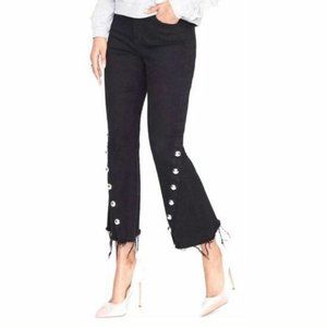 RACHEL Rachel Roy Black Denim Dolly Mid Rise Snap Frayed Crop Flare Leg Jeans